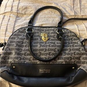 Juicy Couture Black and Gray Shoulder Bag with Logo Print